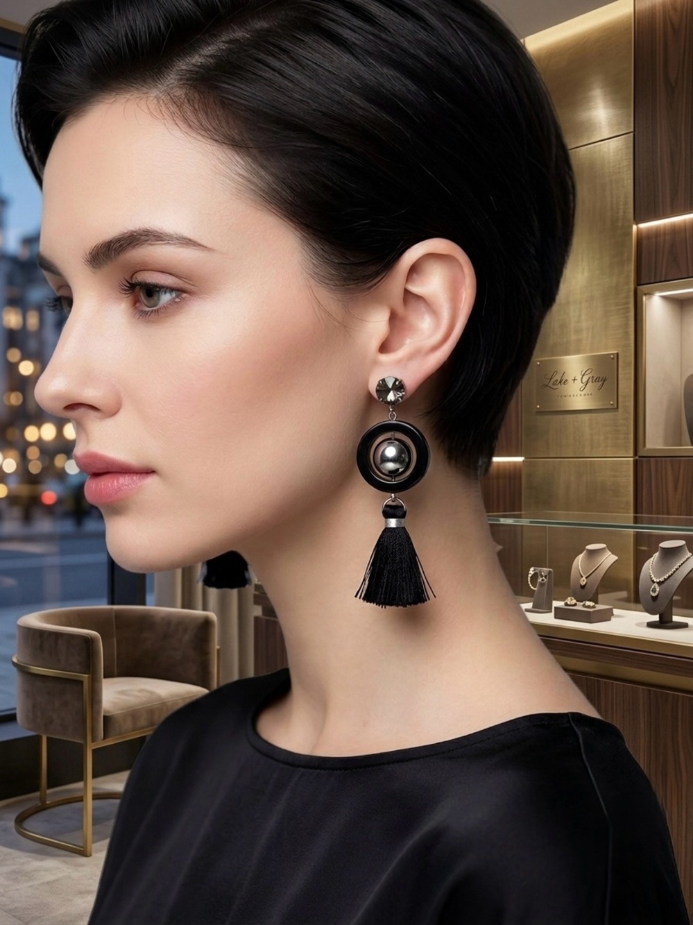78. Swarovski Crystal Elegant Black Tassel Drop Earrings